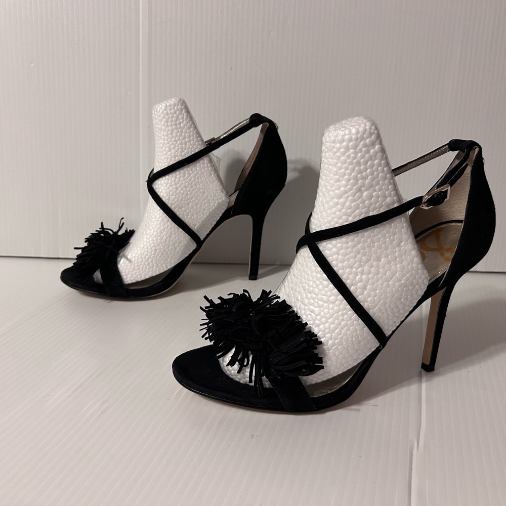 Sam Edelman black leather upper ankle strap heeled shoe size 9.5